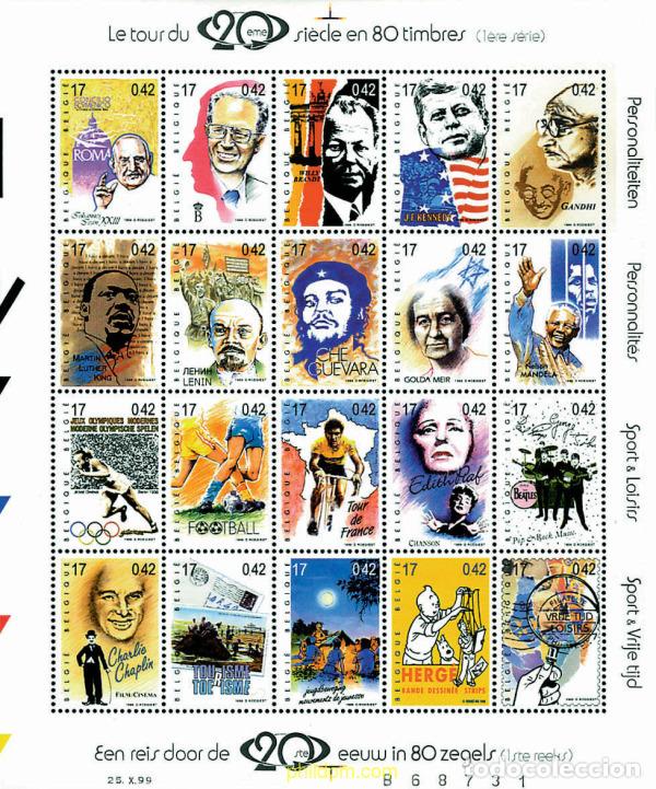 Sellos: 111992 MNH BELGICA 1999 EL SIGLO XX EN 80 SELLOS. PERSONAJES, DEPORTE Y OCIO