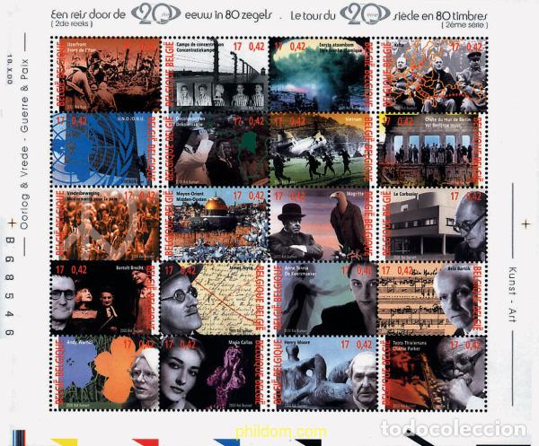 Sellos: 158943 MNH BELGICA 2000 EL SIGLO XX EN 80 SELLOS. GUERRA Y PAZ, ARTE