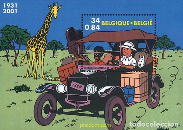 Sellos: 87990 MNH BELGICA 2001 70 ANIVERSARIO DEL PRIMER ALBUM TINTIN EN EL CONGO, DE HERGE