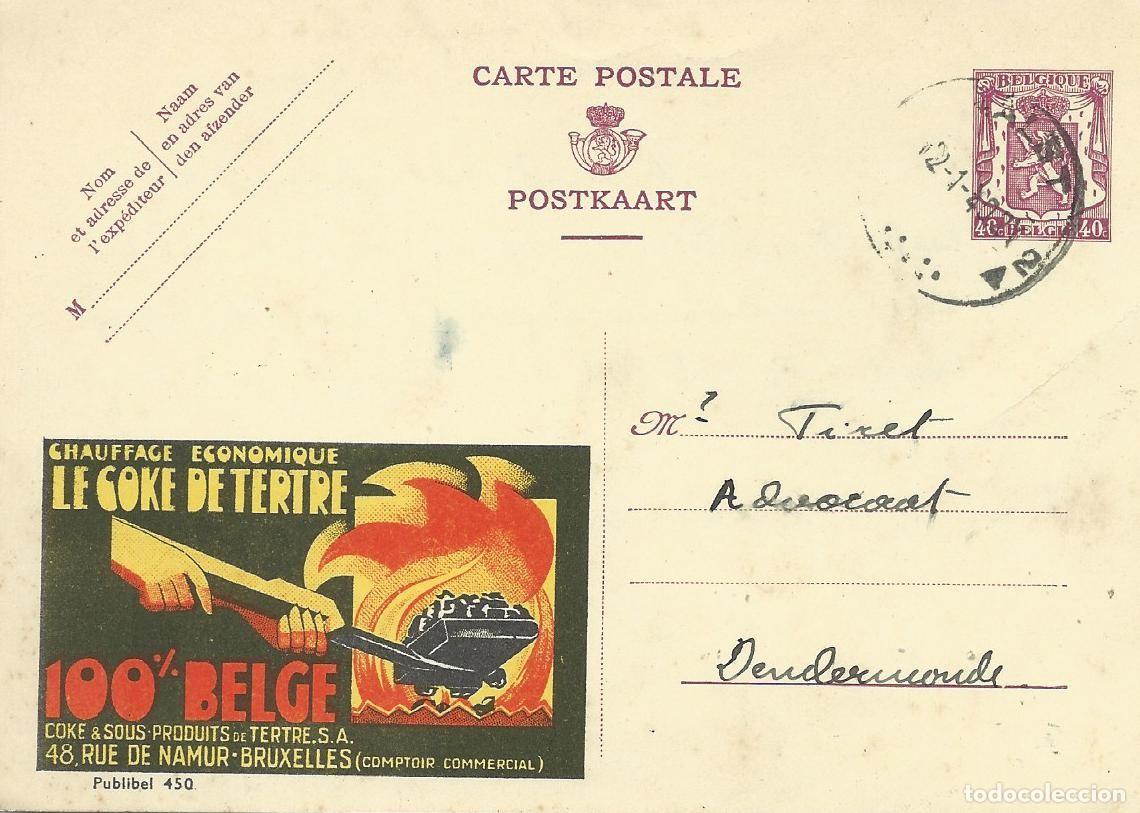 Sellos: 1940. B&Eacute;LGICA/BELGIUM. PUBLIBEL. ENTERO POSTAL. COKE DE TERTRE. CARB&Oacute;N/COAL. ENERG&Iacute;A/ENERGY.