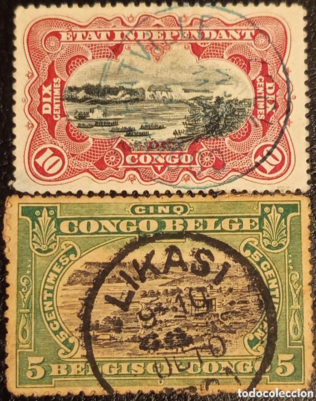 Sellos: Lote 2 Sellos Congo 1894-1915 Estado Independiente y Belga - Scott #18,#42 Usados
