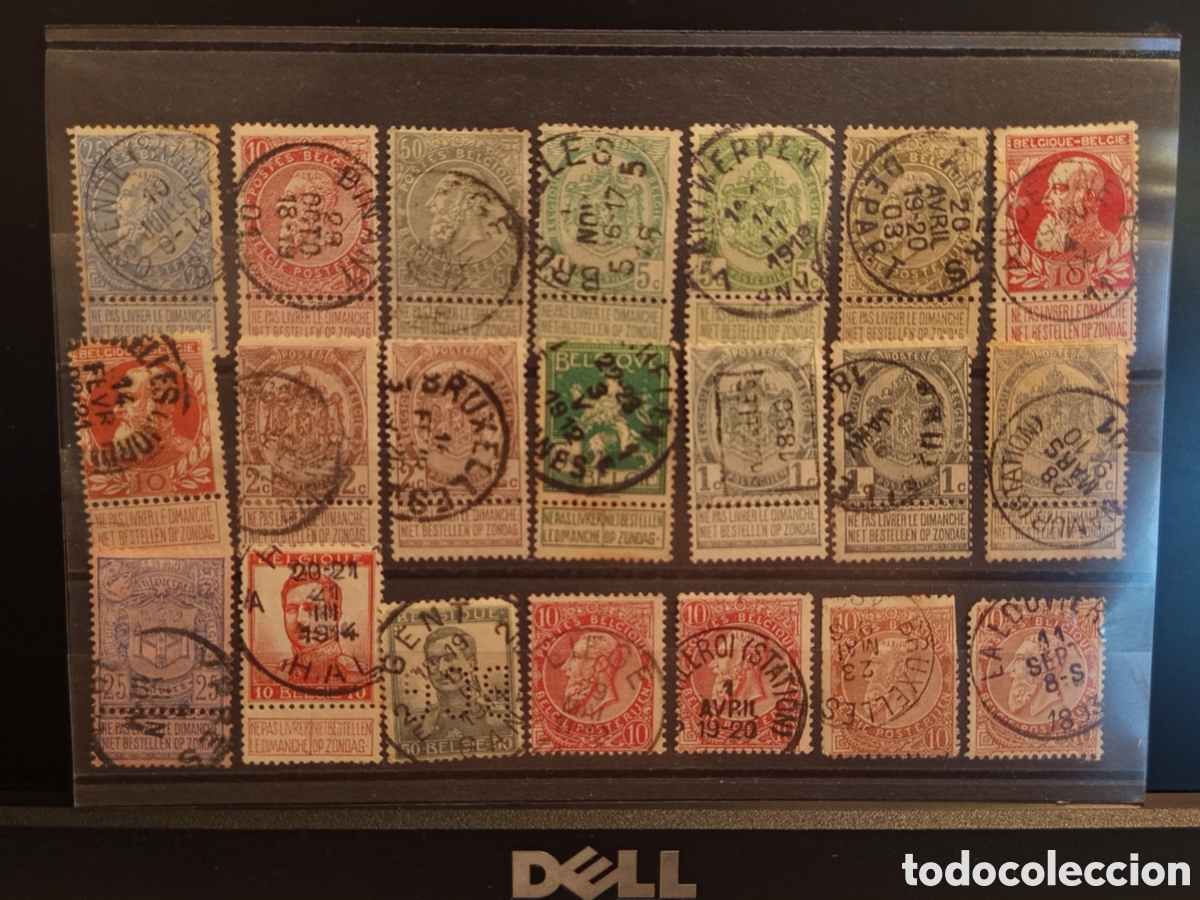 Sellos: Lote 21 Sellos B&eacute;lgica Cl&aacute;sicos 1893-1915 con Bandeletas (En Tarjeta incluida)