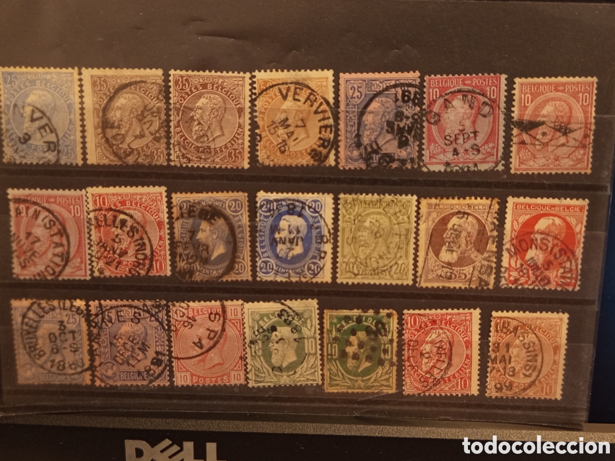 Sellos: Tarjeta Lote de 21 Sellos Cl&aacute;sicos de B&eacute;lgica (A&ntilde;os 1893-1915)