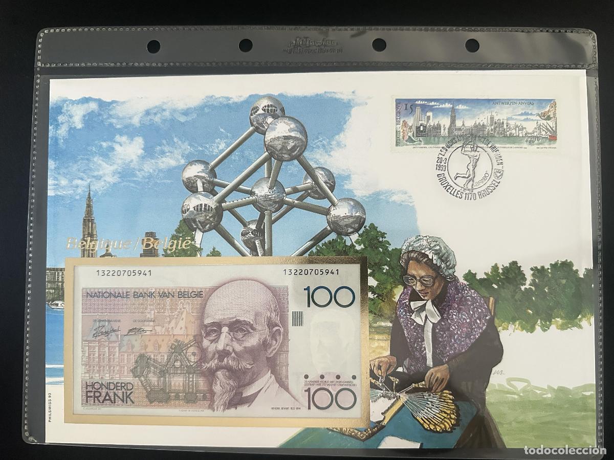 Sellos: B&eacute;lgica sobre numism&aacute;tico Philswiss 1993 billete 100 Francos