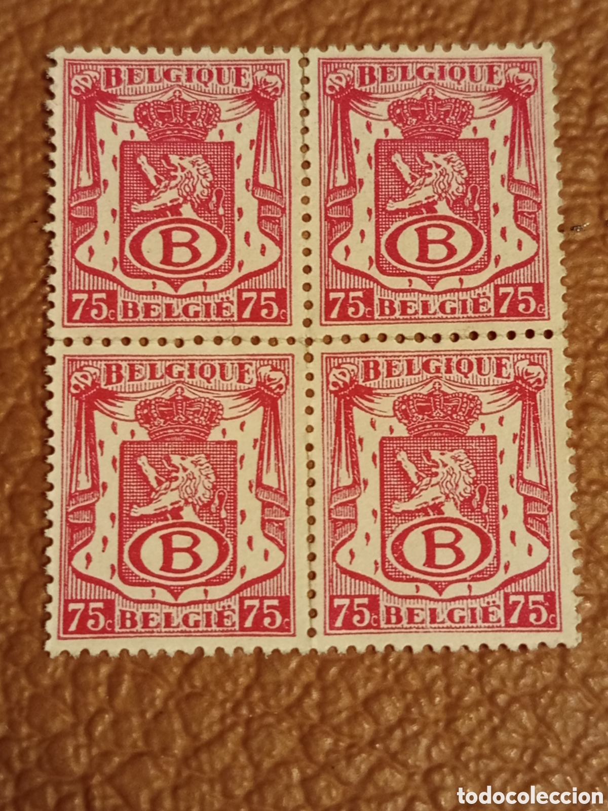 Sellos: Bloque 4 Sellos B&eacute;lgica 1938 COB 484 / Michel 488 Escudo 75c MH