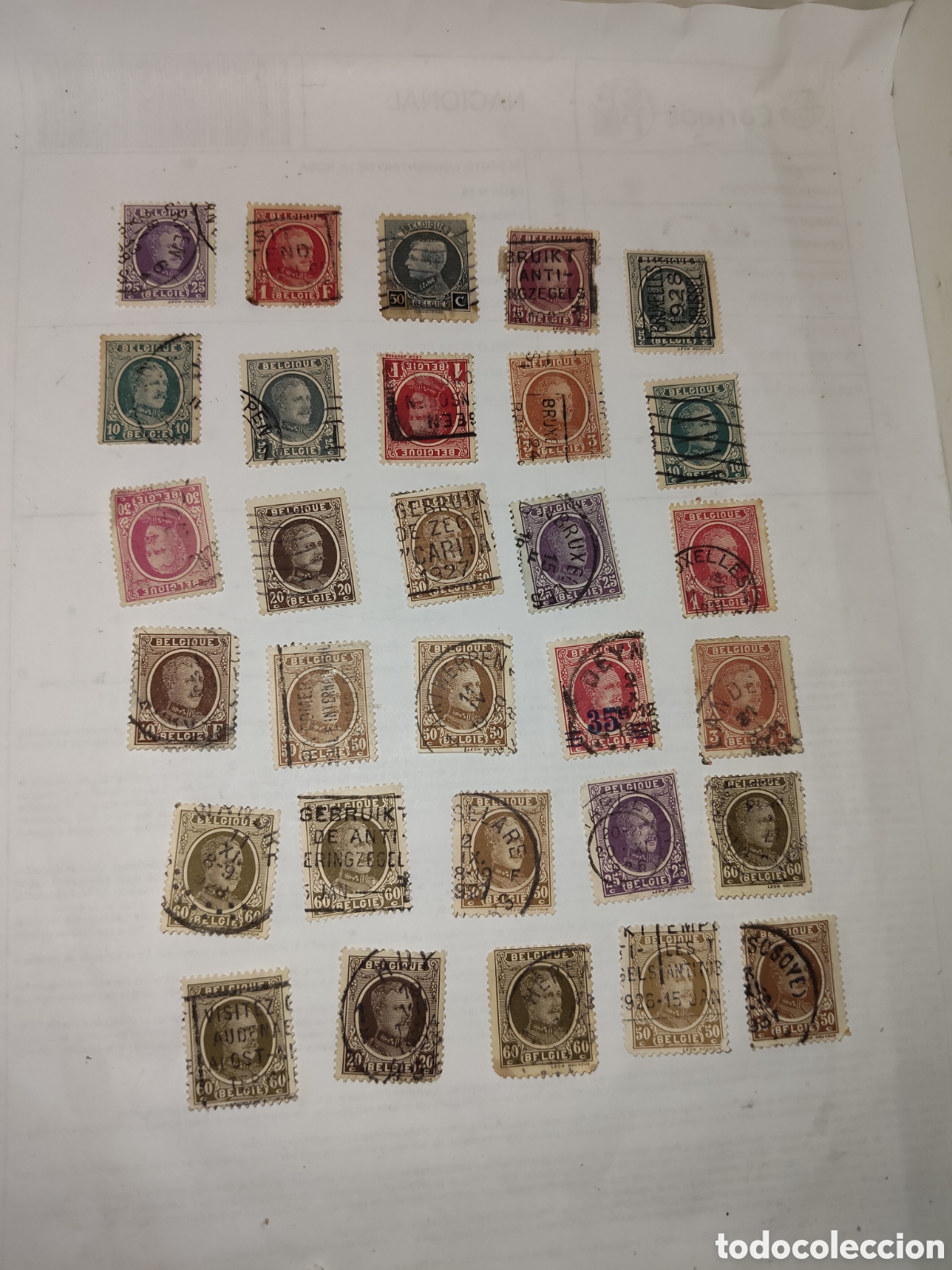 Sellos: 30 sellos de B&eacute;lgica Rey Alberto l 1920-25