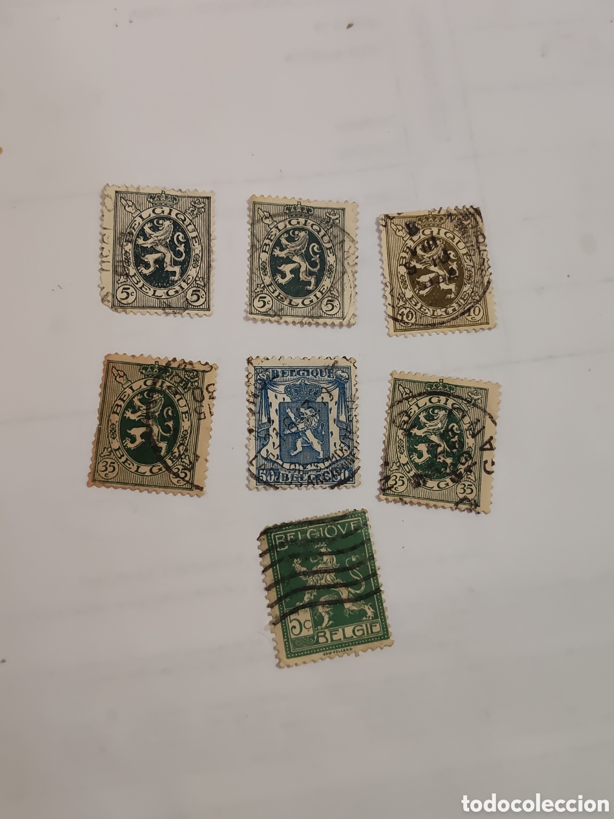 Sellos: 7 sellos de B&eacute;lgica Le&oacute;n Heraldico 1912-36