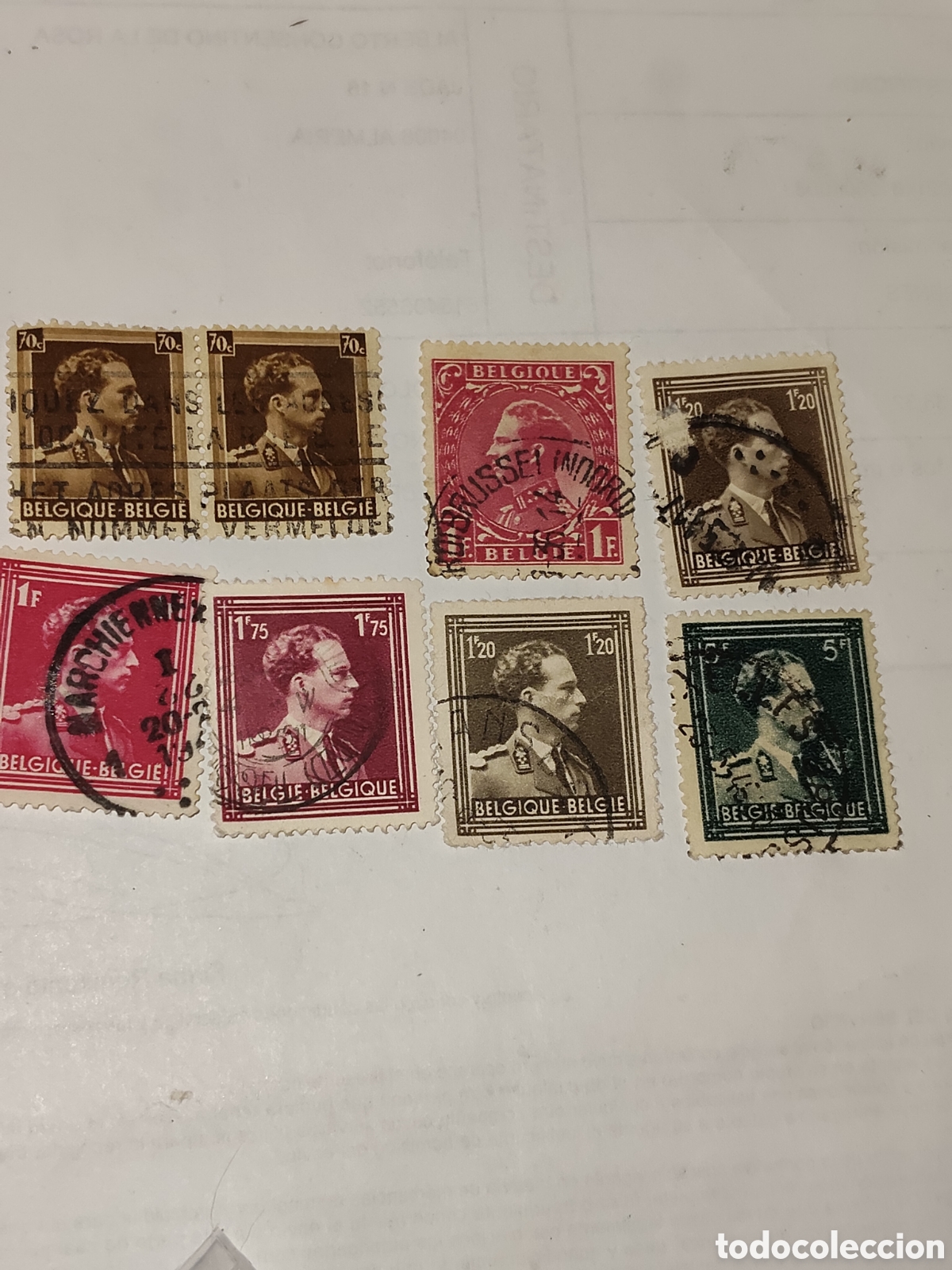 Sellos: 8 Sellos de B&eacute;lgica Rey Leopoldo lll 1945-50 usado