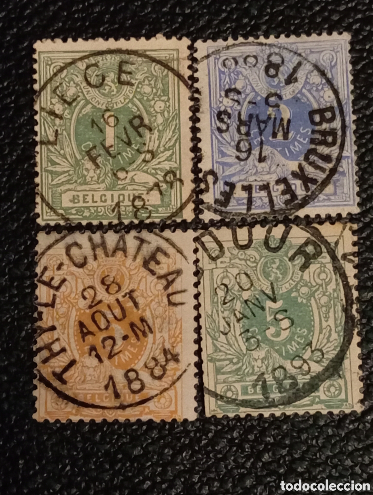 Sellos: Lote 4 Sellos Antiguos B&eacute;lgica (1869-1878) Escudo Le&oacute;n Rampante Usados