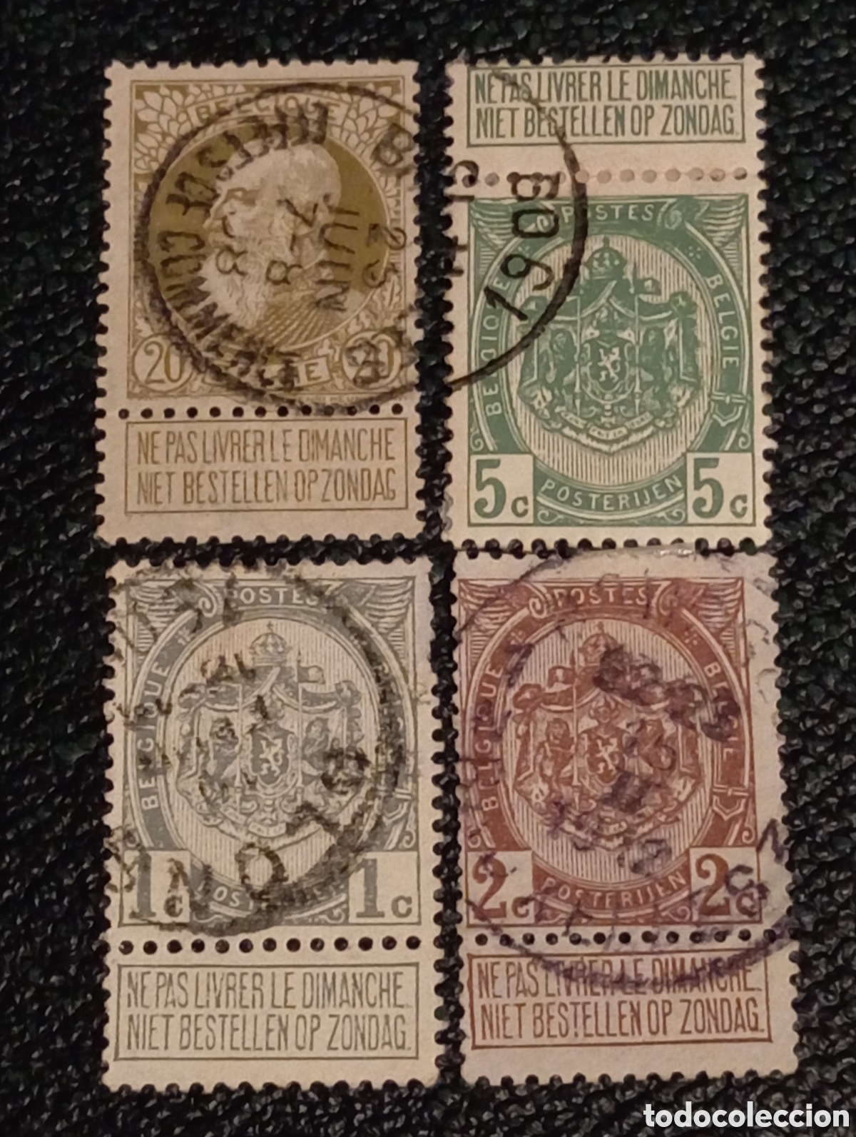 Sellos: Lote 4 Sellos B&eacute;lgica con Bandeleta Dominical (1893-1907)