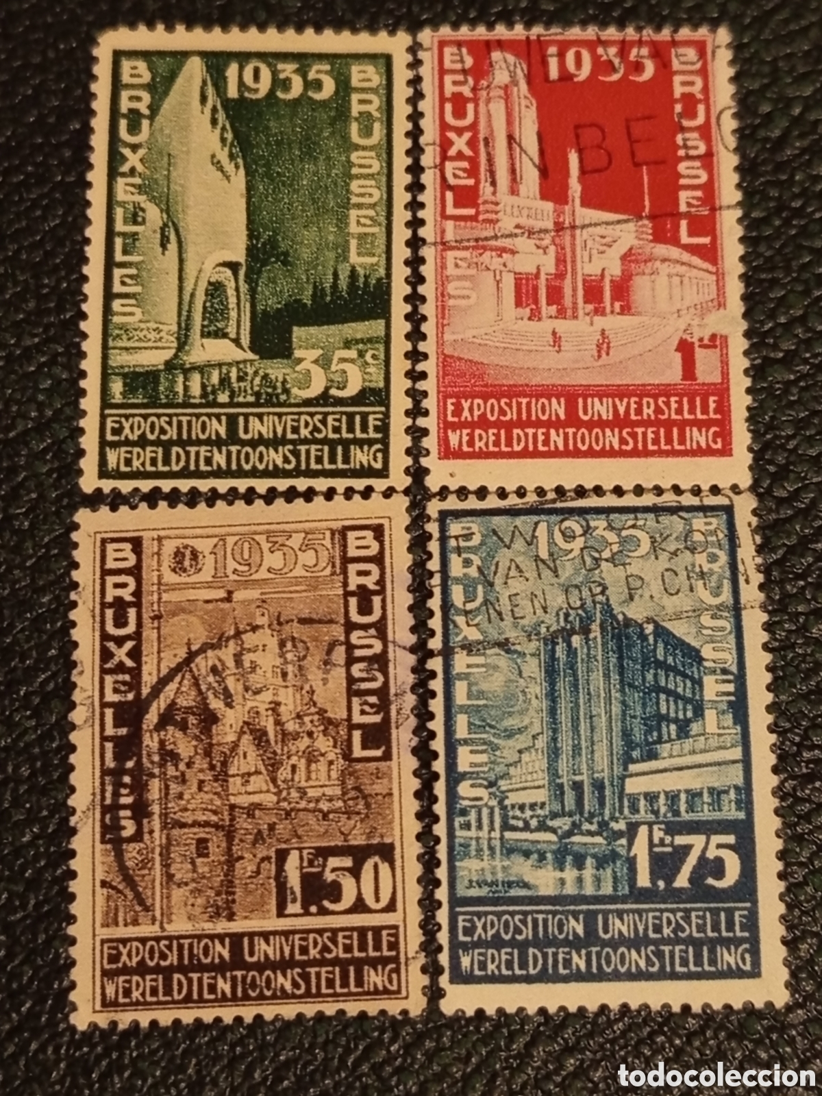 Sellos: Lote 4 Sellos B&eacute;lgica 1934 Exp. Bruselas 1935 Scott 258-261 / Yvert 386-389
