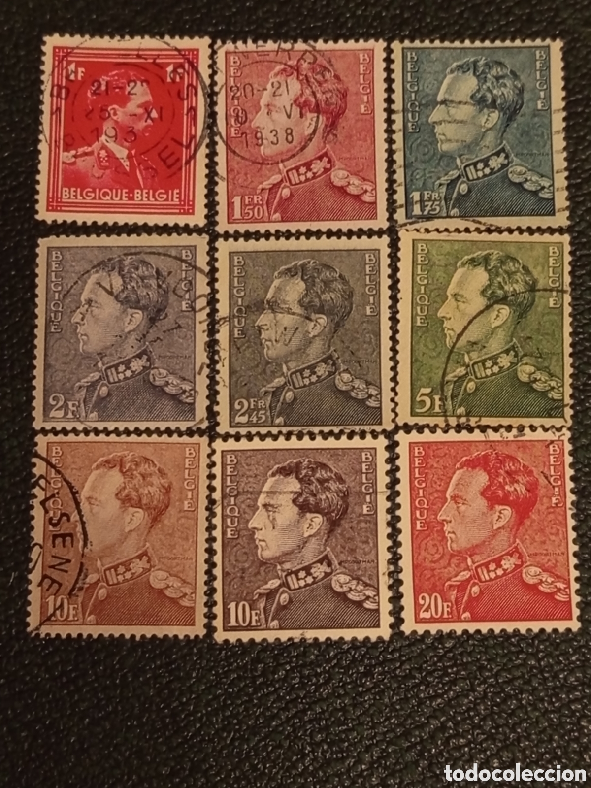 Sellos: &rdquo;B&eacute;lgica 1936-37 Leopoldo III Poortman serie 9 sellos COB 428-435 usado&rdquo;