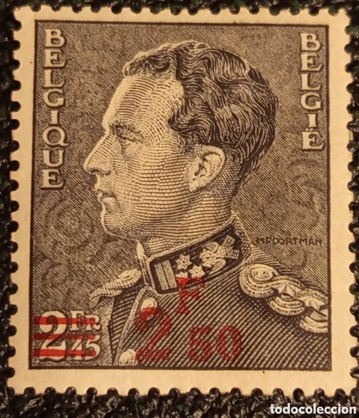 Sellos: &rdquo;B&eacute;lgica 1938 sello sobrecargado 2F50 s/2F45 Poortman COB 478 nuevo MH