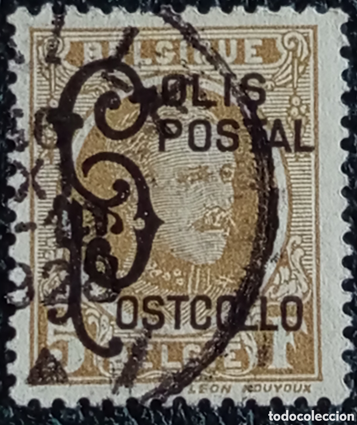 Sellos: B&eacute;lgica 1928 - Sello Paquete Postal 5c sobre Cifra con Sobrecarga (COB CP34)