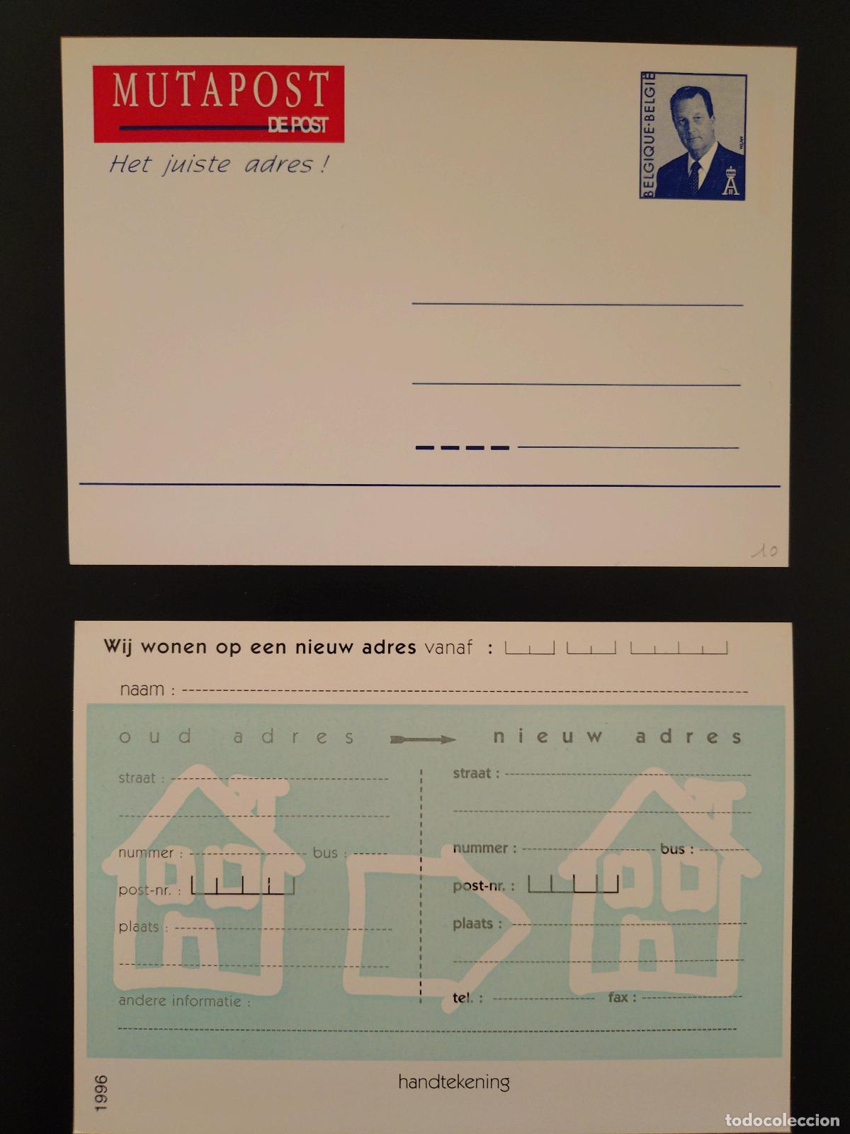 Francobolli: B&eacute;lgica postal Mutapost cambio direcci&oacute;n tarjeta nueva 1996 NL