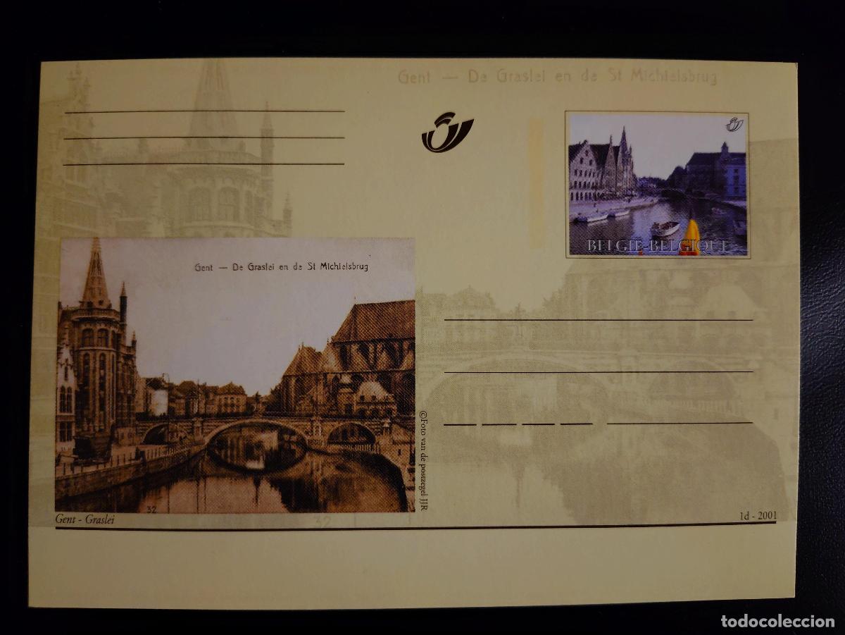 Sellos: B&eacute;lgica 2001 entero postal ilustrado Gent Graslei St Michielsbrug Gante