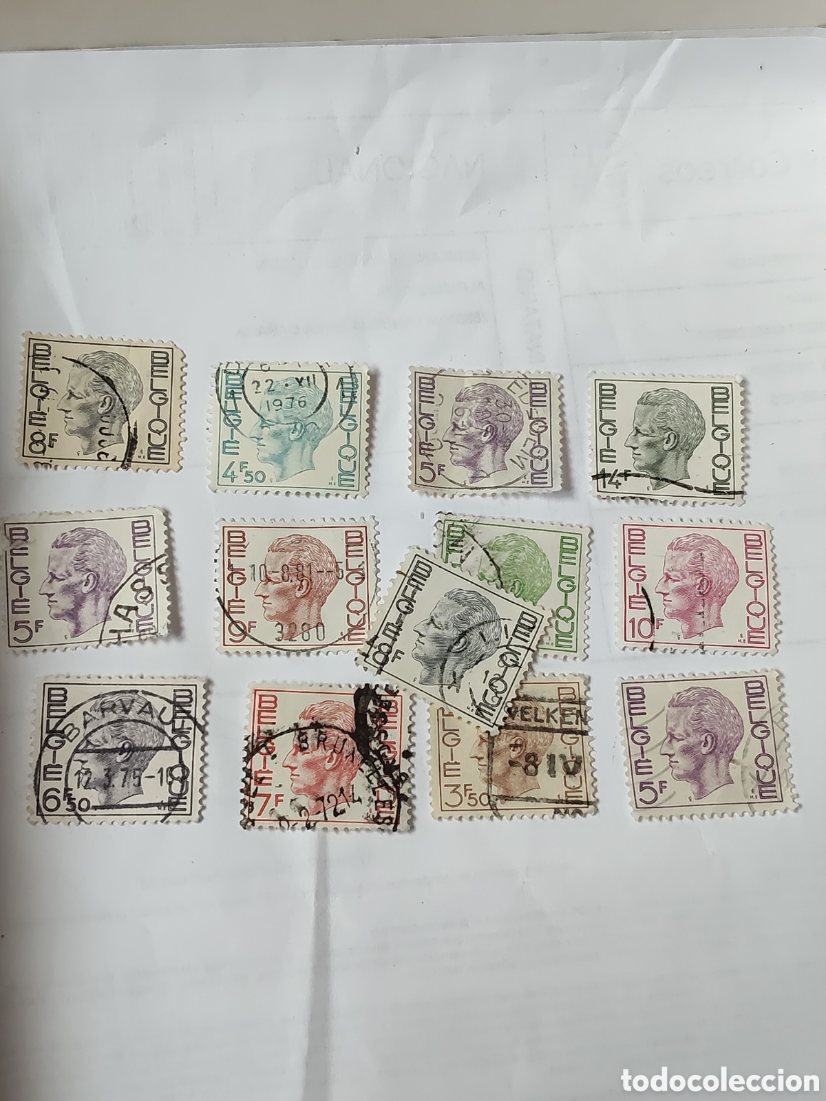 Sellos: 13 sellos de B&eacute;lgica Rey Balduino l a&ntilde;o 1971