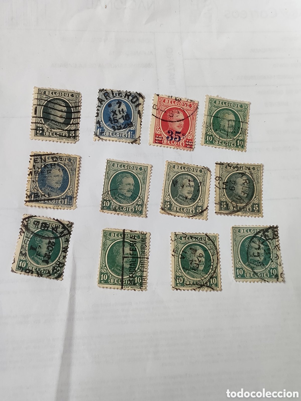 Sellos: 12 sellos de B&eacute;lgica Rey Alberto l a&ntilde;o 1922 usados