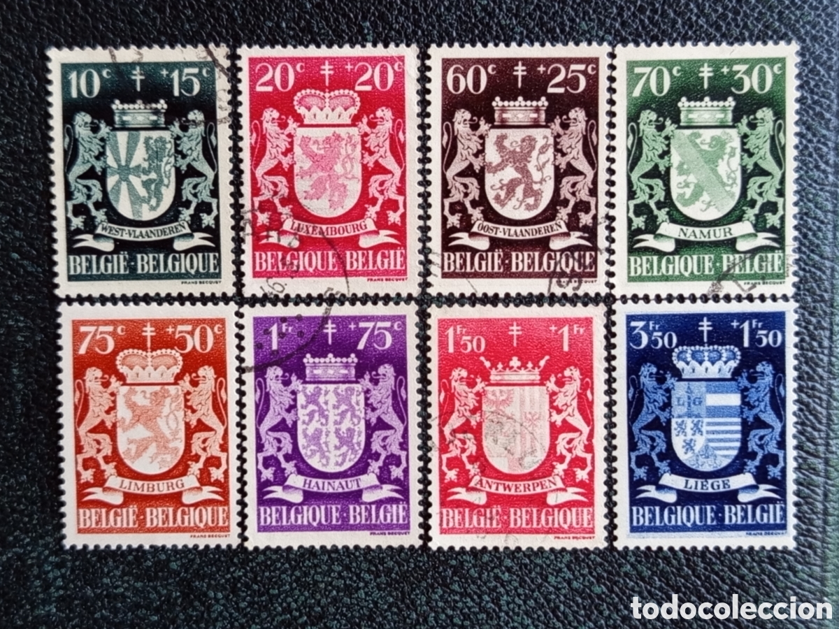 Sellos: Sello B&eacute;lgica 1945 Escudos Provincias B408-B415 Lote 8v Usado / MH