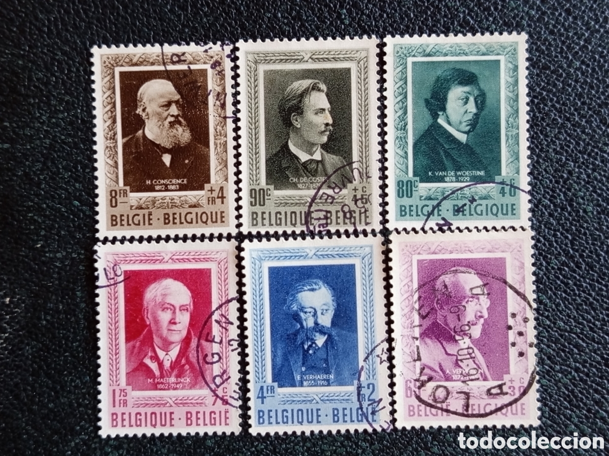 Sellos: Sello B&eacute;lgica 1952 Escritores C&eacute;lebres Scott B515-B520 Serie