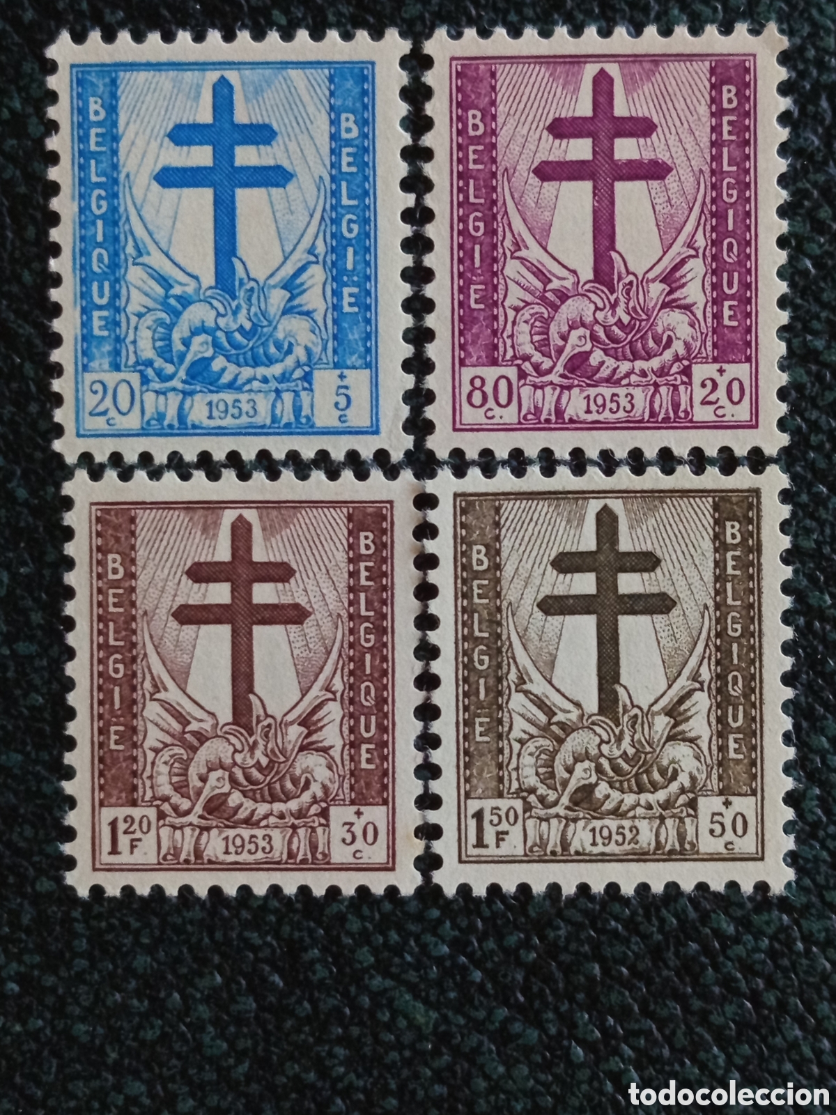 Sellos: B&eacute;lgica 1953 Sellos Cruz de Lorena Antituberculosos Yvert 922/925 MH Nuevo