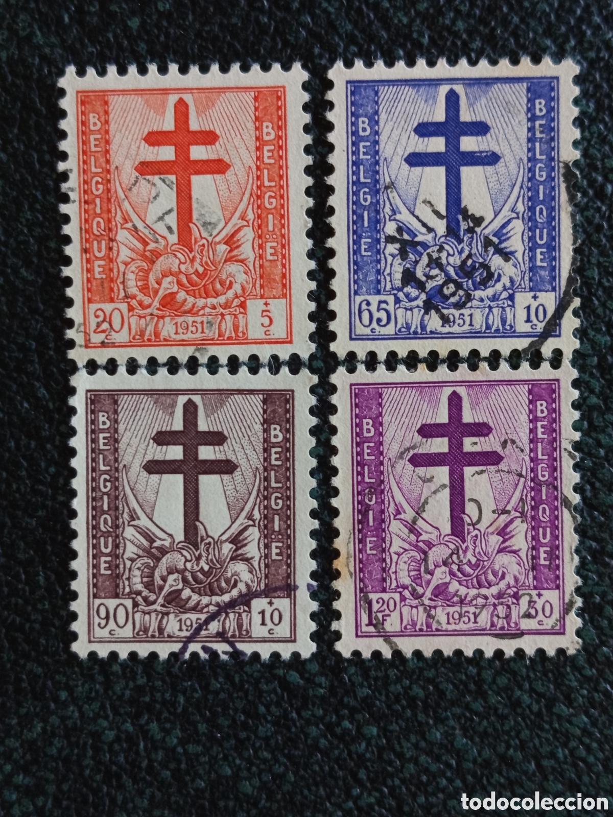 Sellos: B&eacute;lgica 1951 Sellos Cruz de Lorena Anti-Tuberculosis Yvert 868/871 Usados