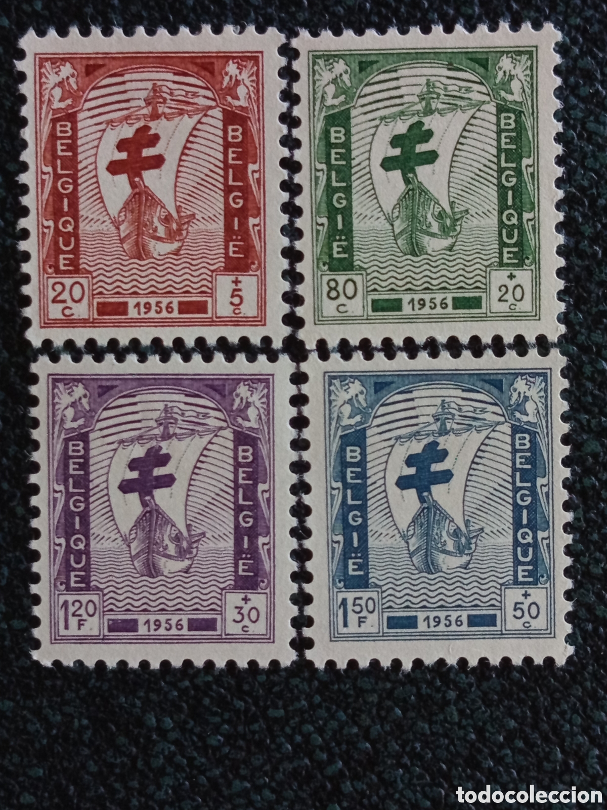 Sellos: B&eacute;lgica 1956 Sellos Cruz Lorena Barco Yvert 1007/1010 MH Nuevo