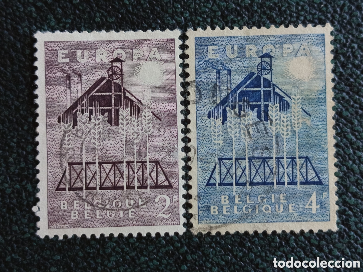 Sellos: B&eacute;lgica 1957 Serie Completa Europa CECA Yvert 1045/1046 Usados