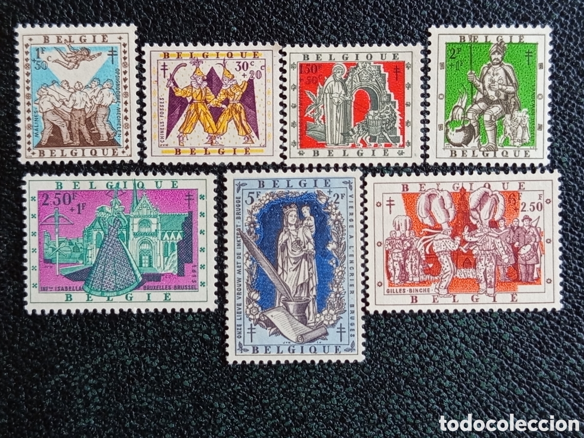 Sellos: B&eacute;lgica 1952 Serie Completa Folklore y Leyendas Yvert 901/907 MH Nuevo