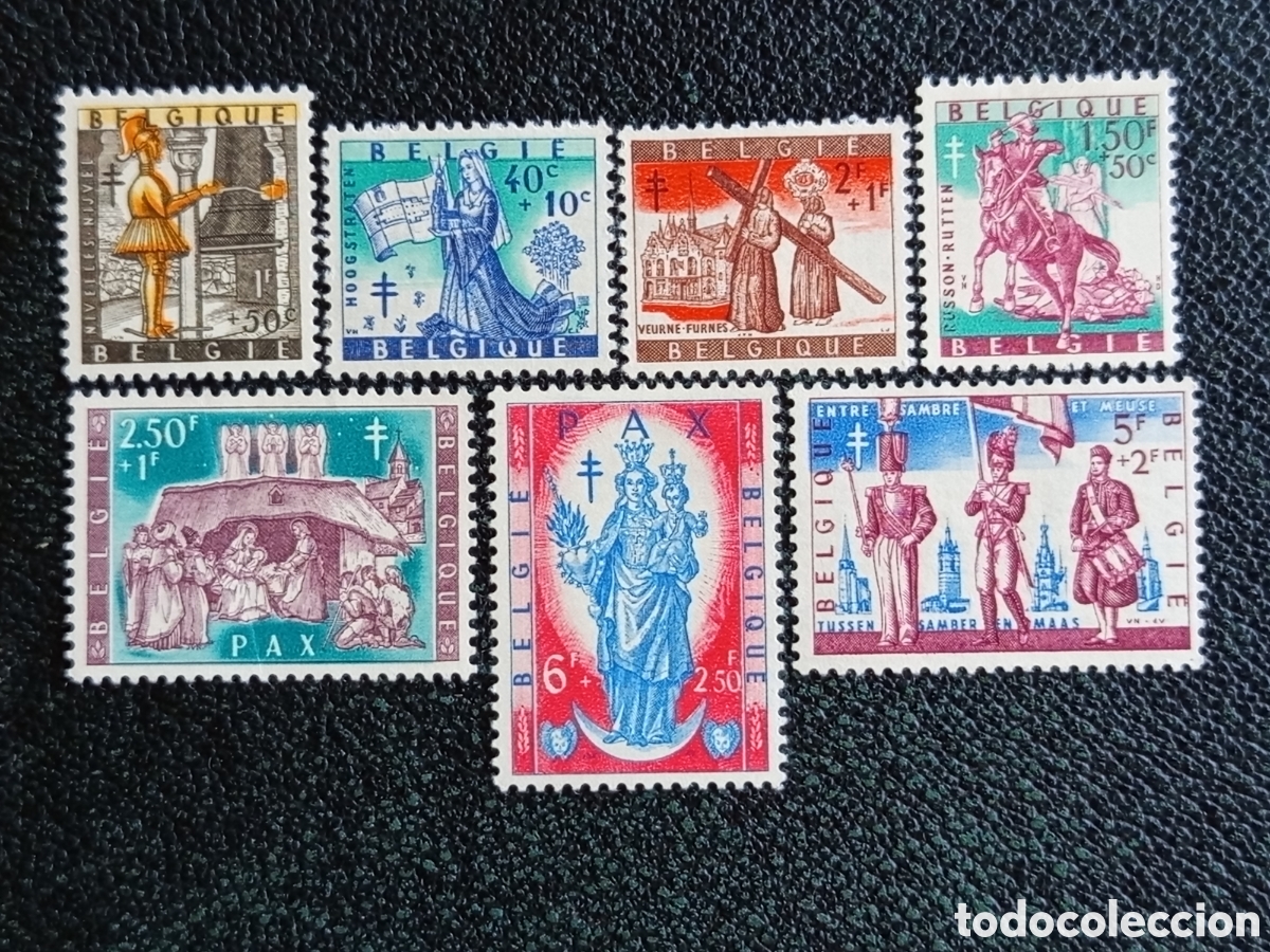 Sellos: B&eacute;lgica 1950 Serie Completa Leyendas y Procesiones Yvert 836/842 MH Nuevo
