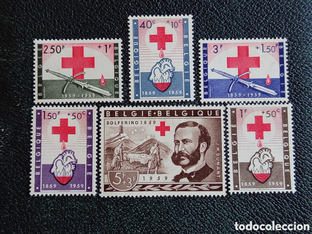Sellos: B&eacute;lgica 1959 Serie Completa Cruz Roja Solferino Yvert 1115/1120 MH Nuevo