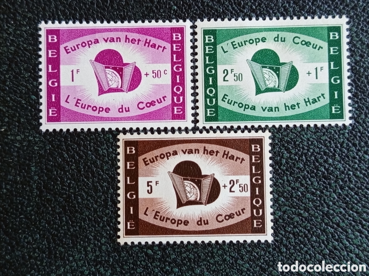 Sellos: B&eacute;lgica 1959 Serie Completa Europa del Coraz&oacute;n Yvert 1121/1123 MH Nuevo