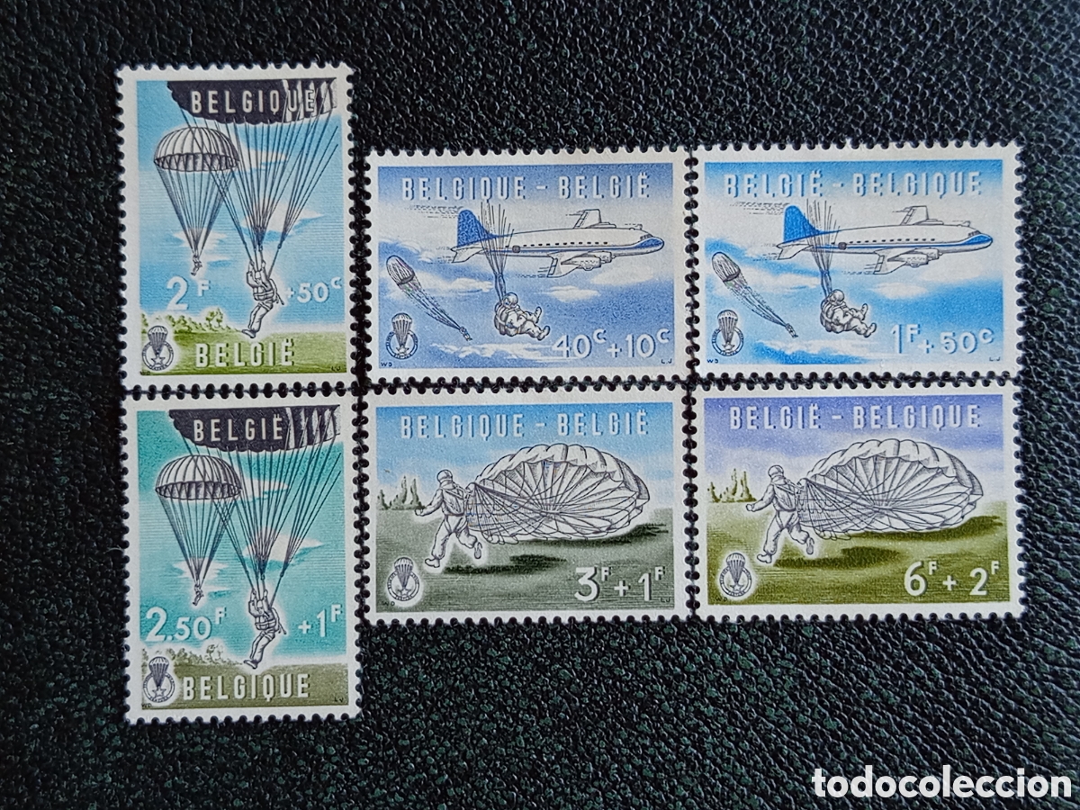 Sellos: B&eacute;lgica 1957 Serie Completa Paracaidistas Yvert 1041/1046 MH Nuevo