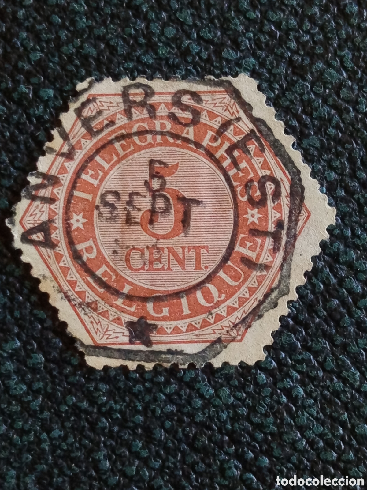 Sellos: B&eacute;lgica 1888 Sello de Tel&eacute;grafos 5 Centavos Octogonal Yvert T1 Usado