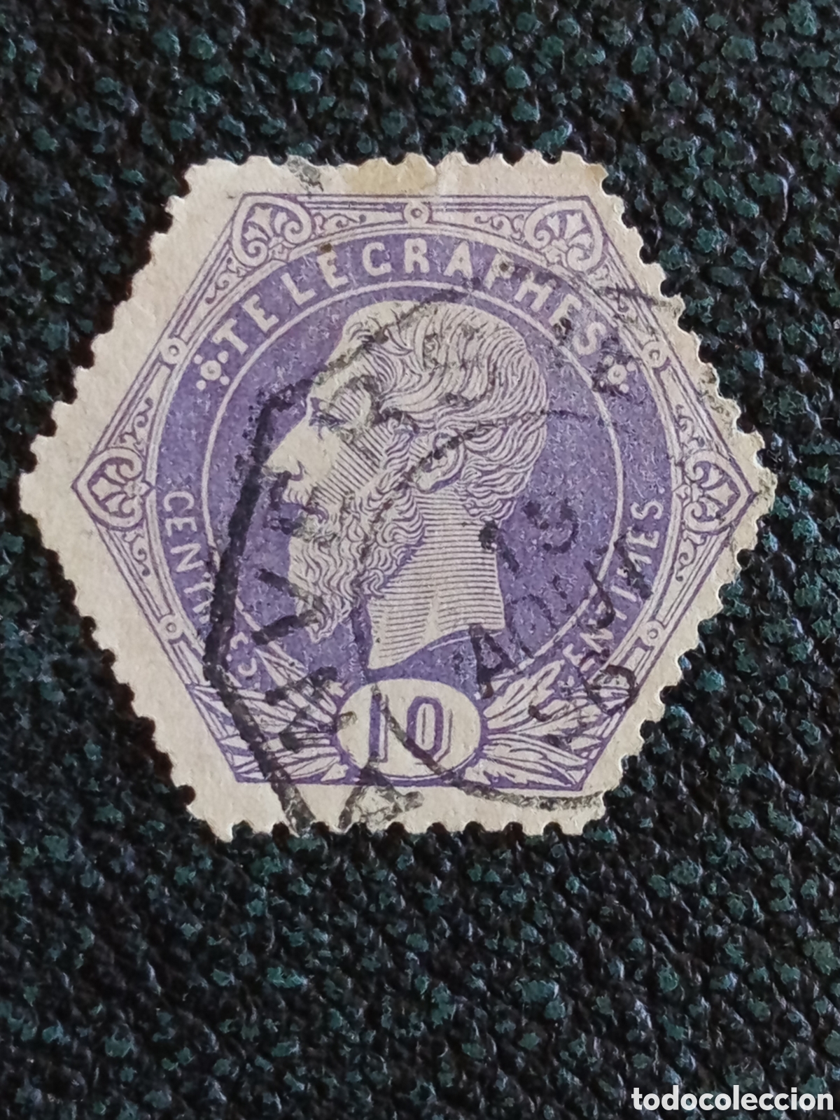 Sellos: B&eacute;lgica 1871 Sello de Tel&eacute;grafos 10 C&eacute;ntimos Leopoldo II Yvert T2 Usado
