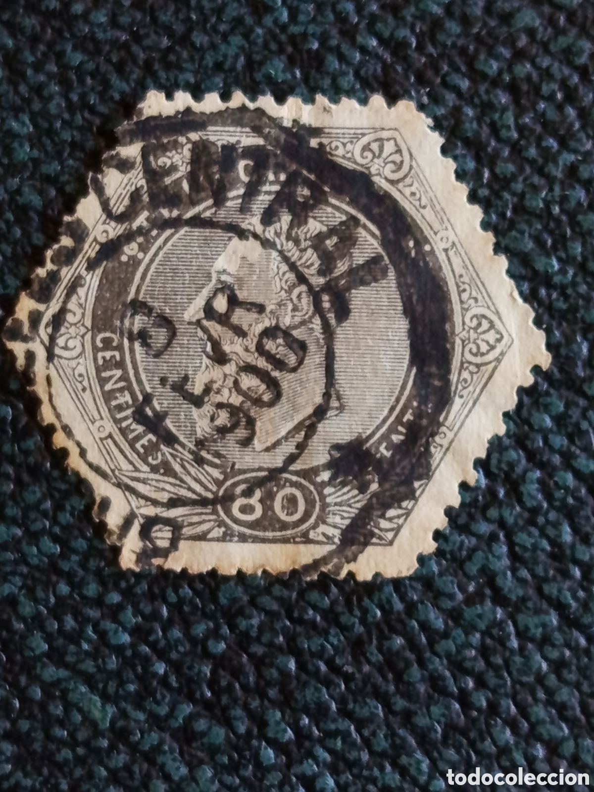 Sellos: B&eacute;lgica 1871 Sello de Tel&eacute;grafos 80 C&eacute;ntimos Leopoldo II Yvert T6 Usado