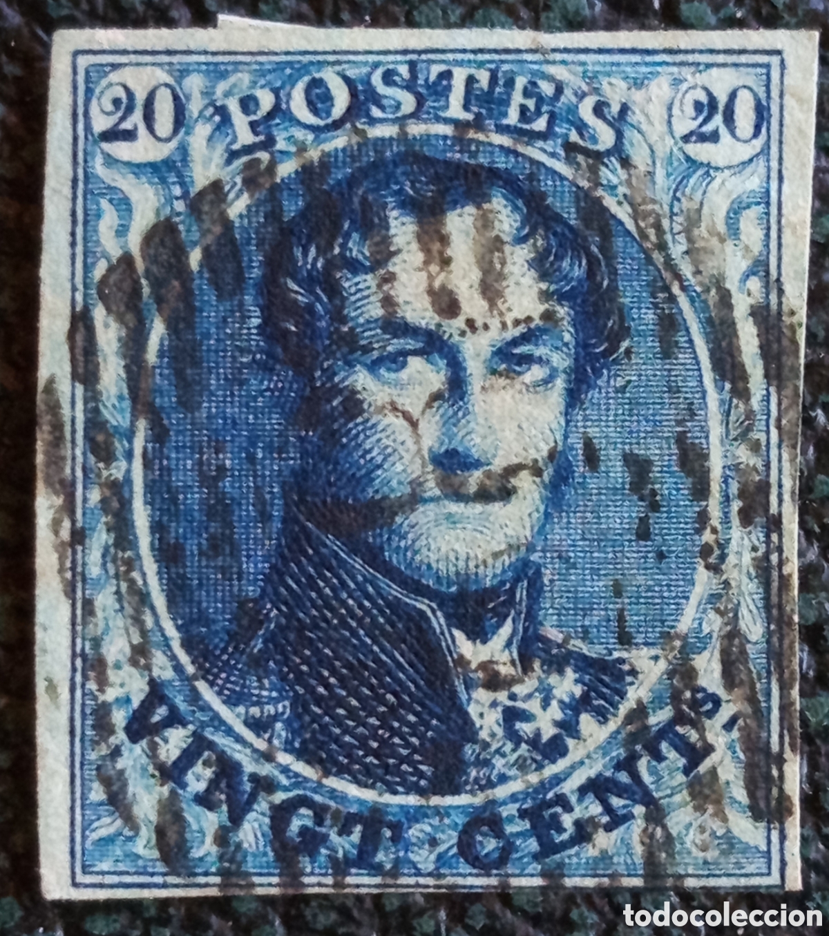 Sellos: B&eacute;lgica 1849 Sello Epaulettes 20 C&eacute;ntimos Leopoldo I Yvert 2 Usado