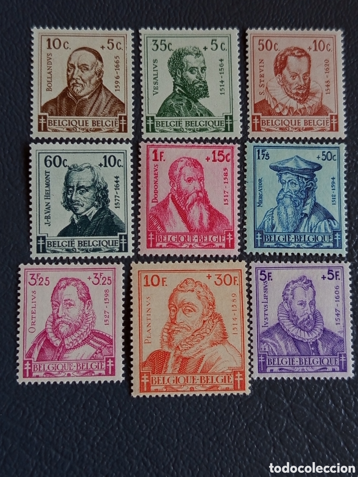 Sellos: B&eacute;lgica 1942 - Cient&iacute;ficos Flamencos Bollandus/Vesalius/Mercator... - COB 583/591 - MH
