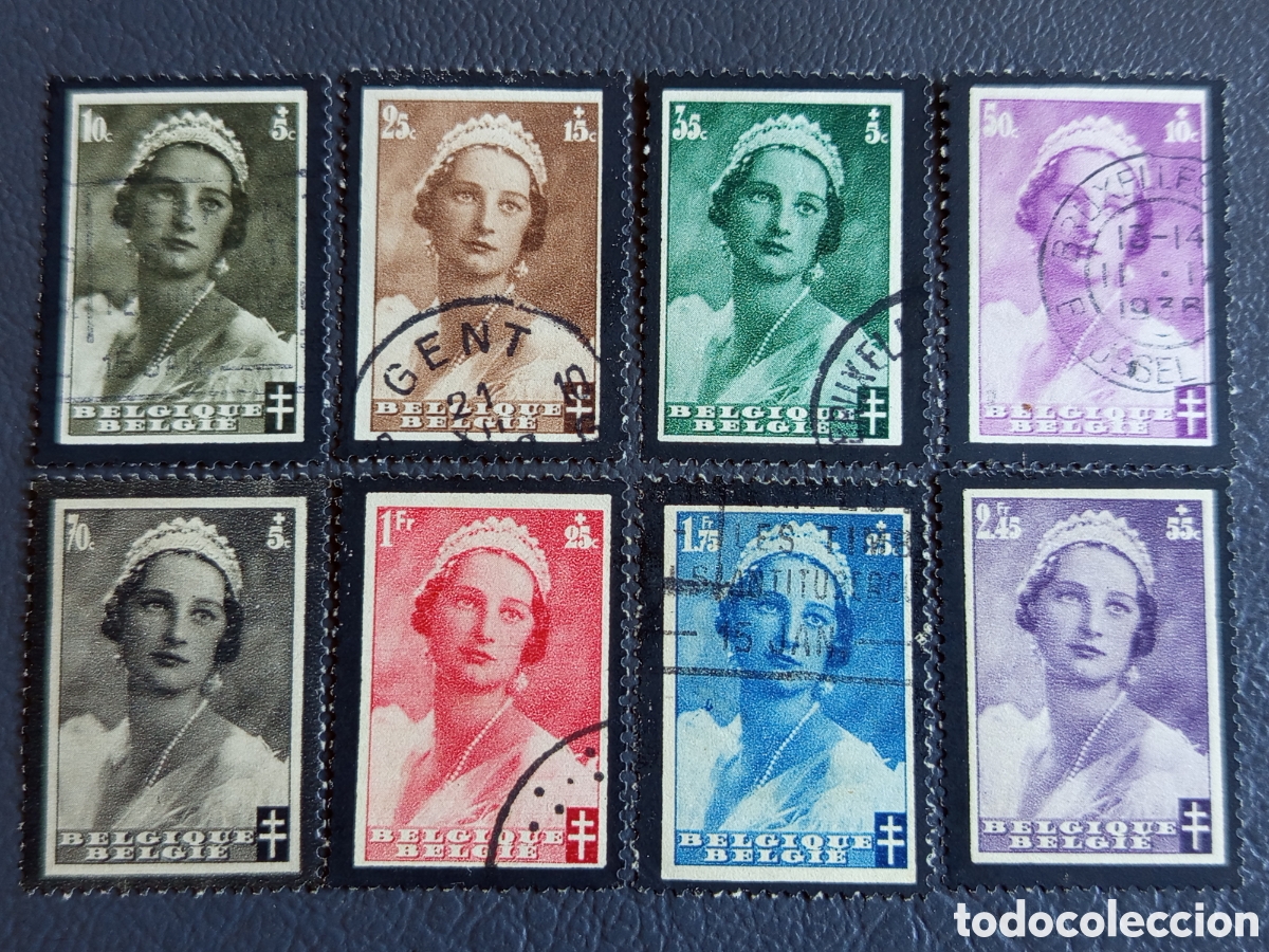 Sellos: B&eacute;lgica 1935 - Memorial Reina Astrid Antituberculosis - 8 val. COB 419/426 - 6 Usado + 2 Nuevo MH