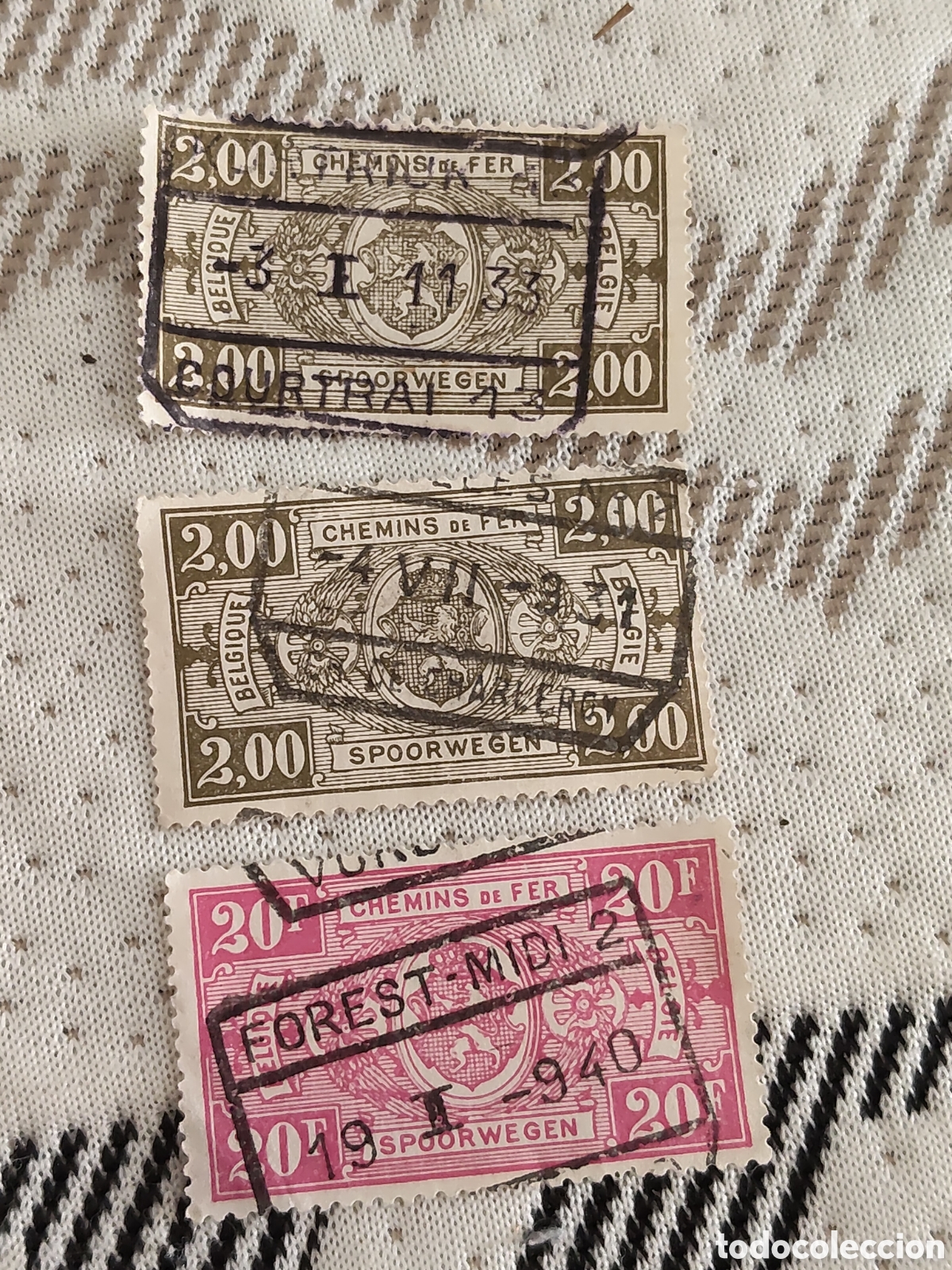 Sellos: 3 sellos de B&eacute;lgica sello de Ferrocarril Escudo de armas 1927-30 usados
