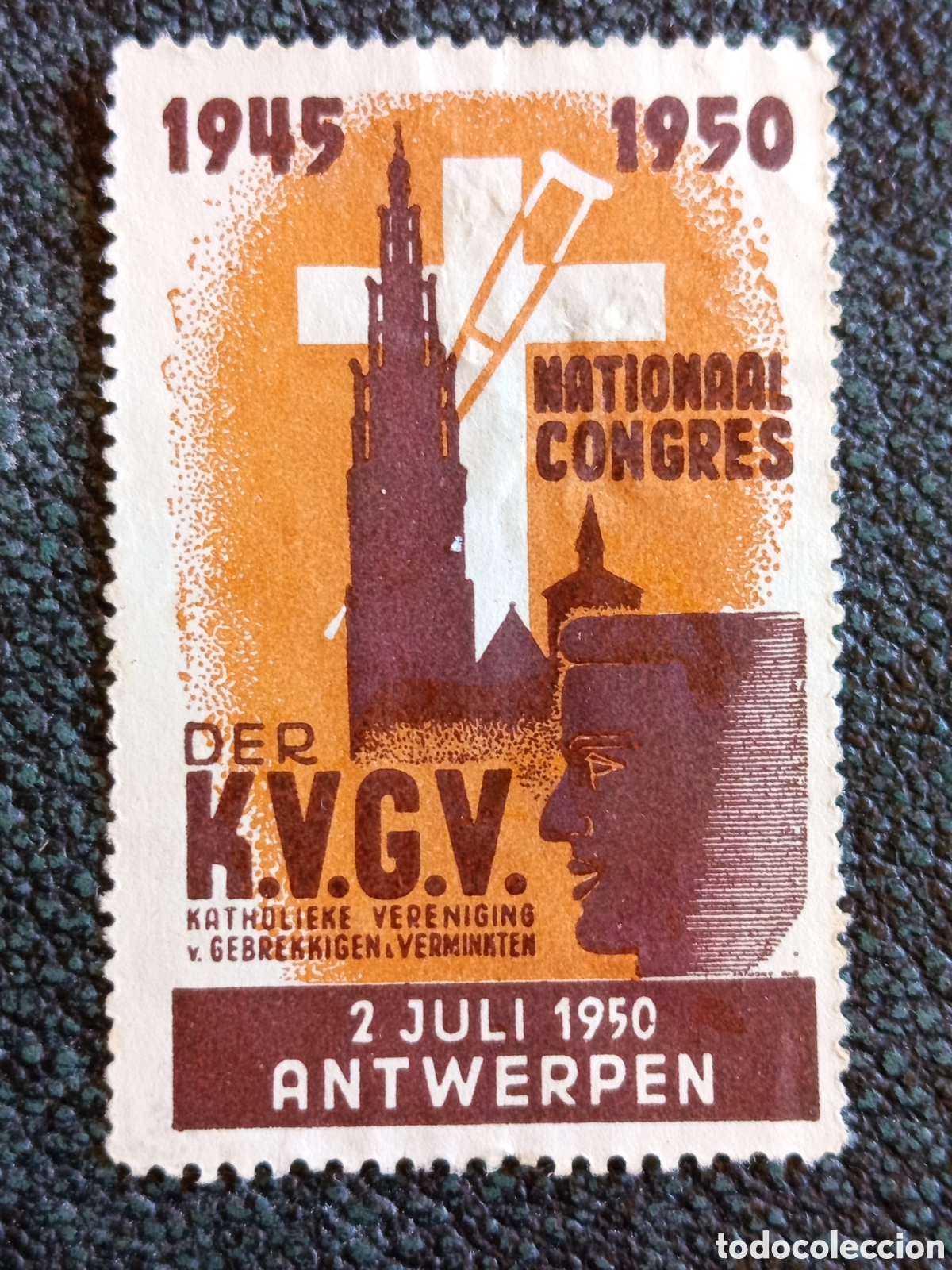 Sellos: Sello Vi&ntilde;eta B&eacute;lgica 1950 Congreso KVGV Amberes Discapacidad Mutilados