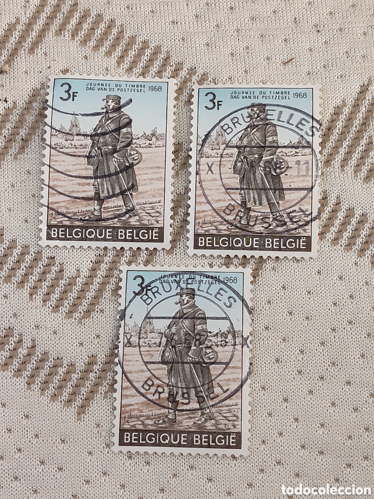 Sellos: 3 sellos de B&eacute;lgica cartero militar de la primera guerra mundial 1968