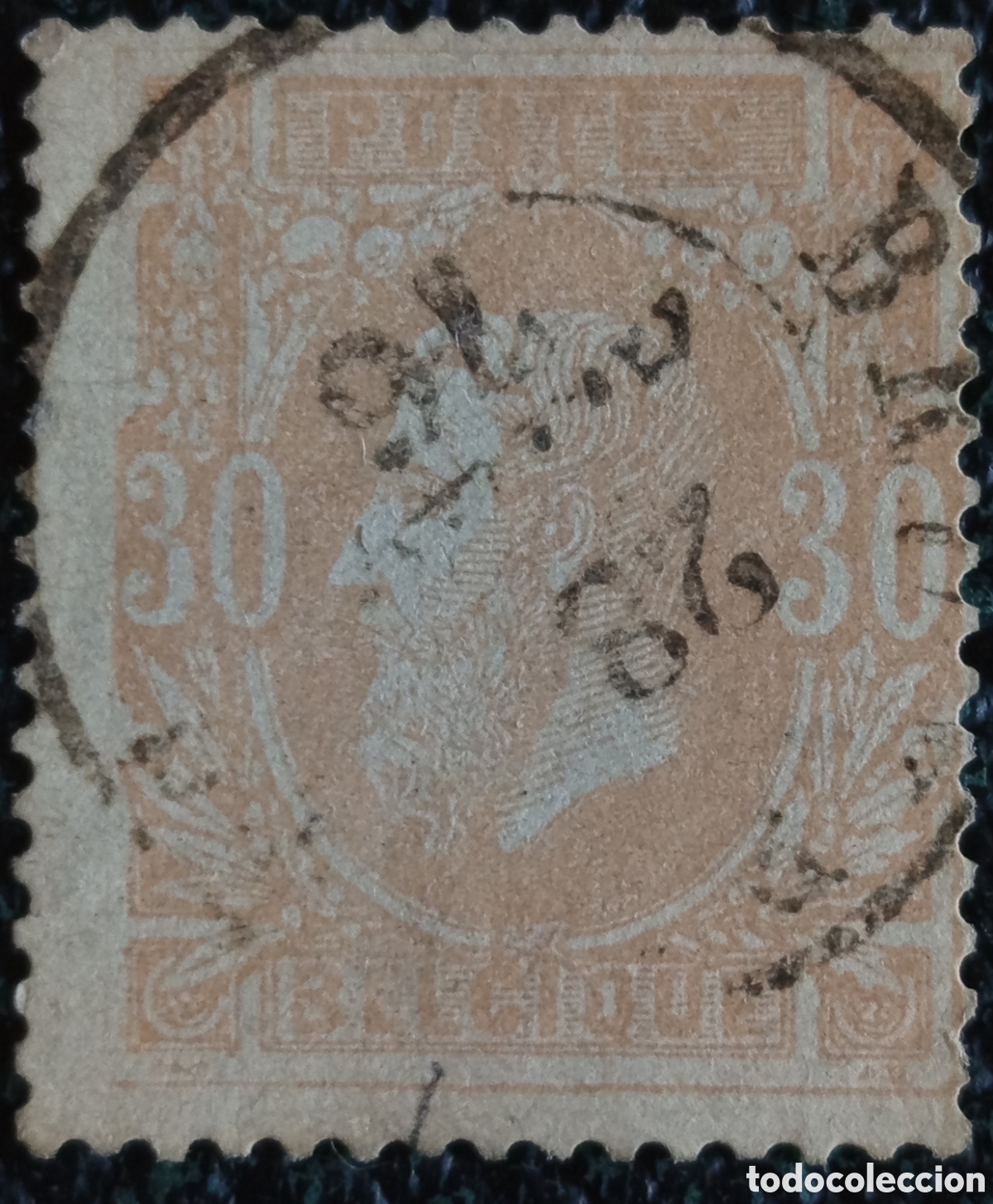 Sellos: B&eacute;lgica 1869 Leopoldo II 30 c. casta&ntilde;o (Michel 27)