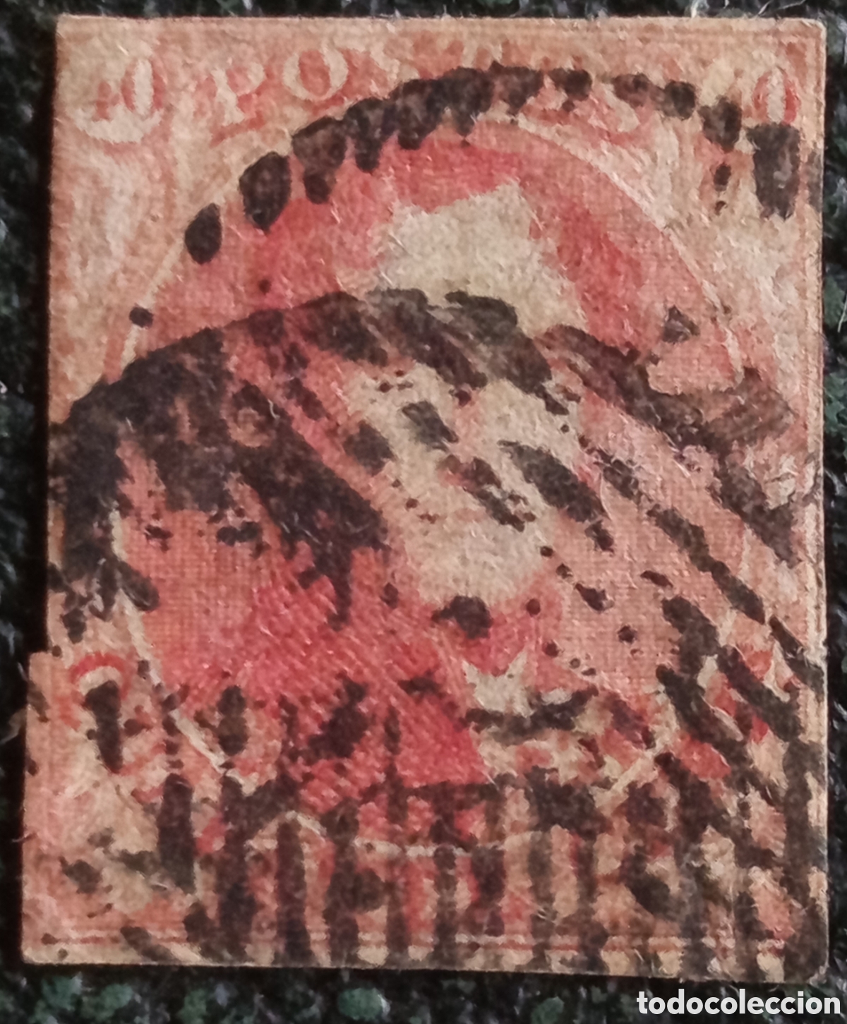 Sellos: Sello B&eacute;lgica 1849 Epaulettes 40c Rojo-Carm&iacute;n Usado OBP 2 Scott 2