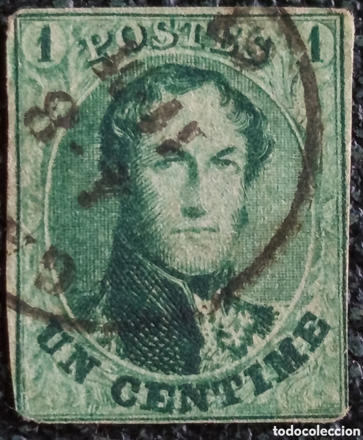 Sellos: Sello B&eacute;lgica 1861 Rey Leopoldo I 1c Verde Impreso OBP 10 Scott 9