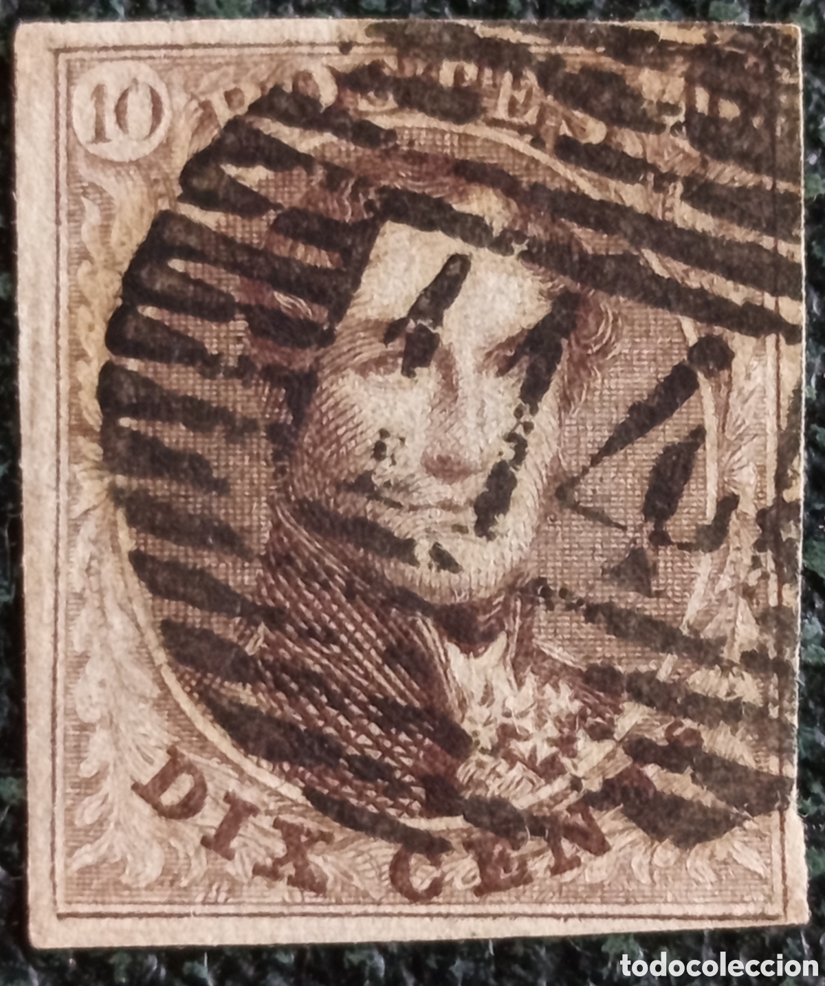 Sellos: Sello B&eacute;lgica 1851 Medallones 10c Marr&oacute;n Usado OBP 6 Scott 6