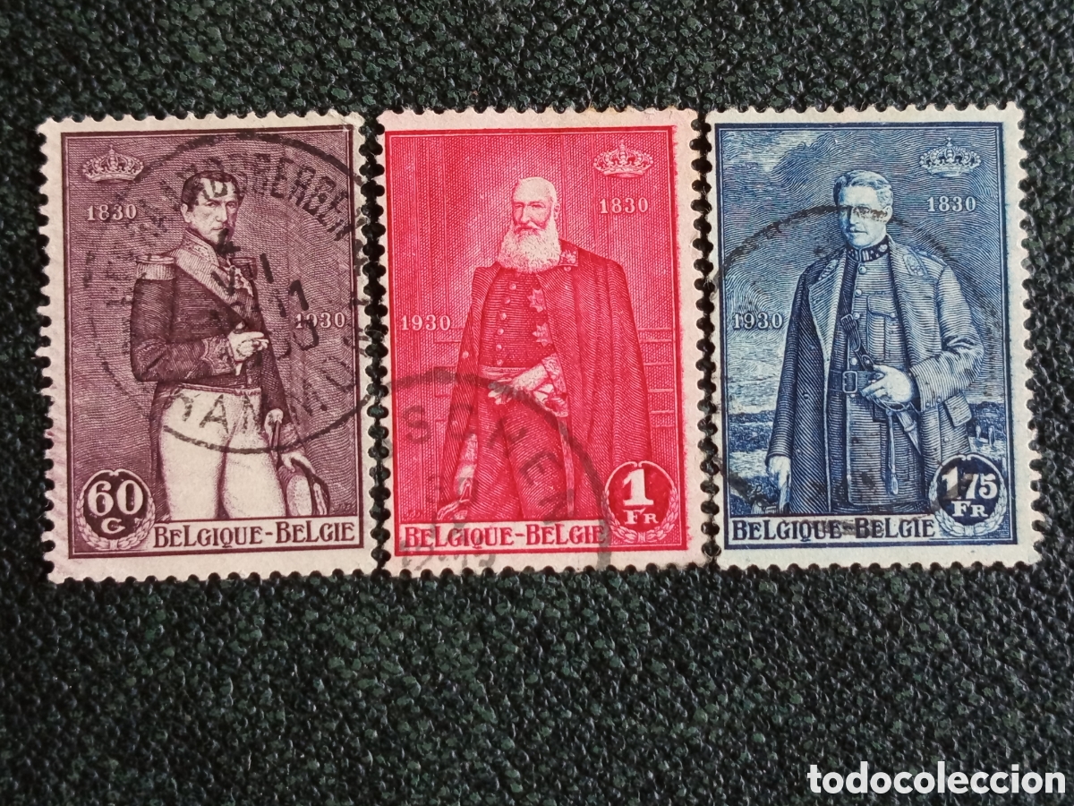 Sellos: Tr&iacute;o B&eacute;lgica 1930 Centenario Independencia Reyes Usados OBP 293-295
