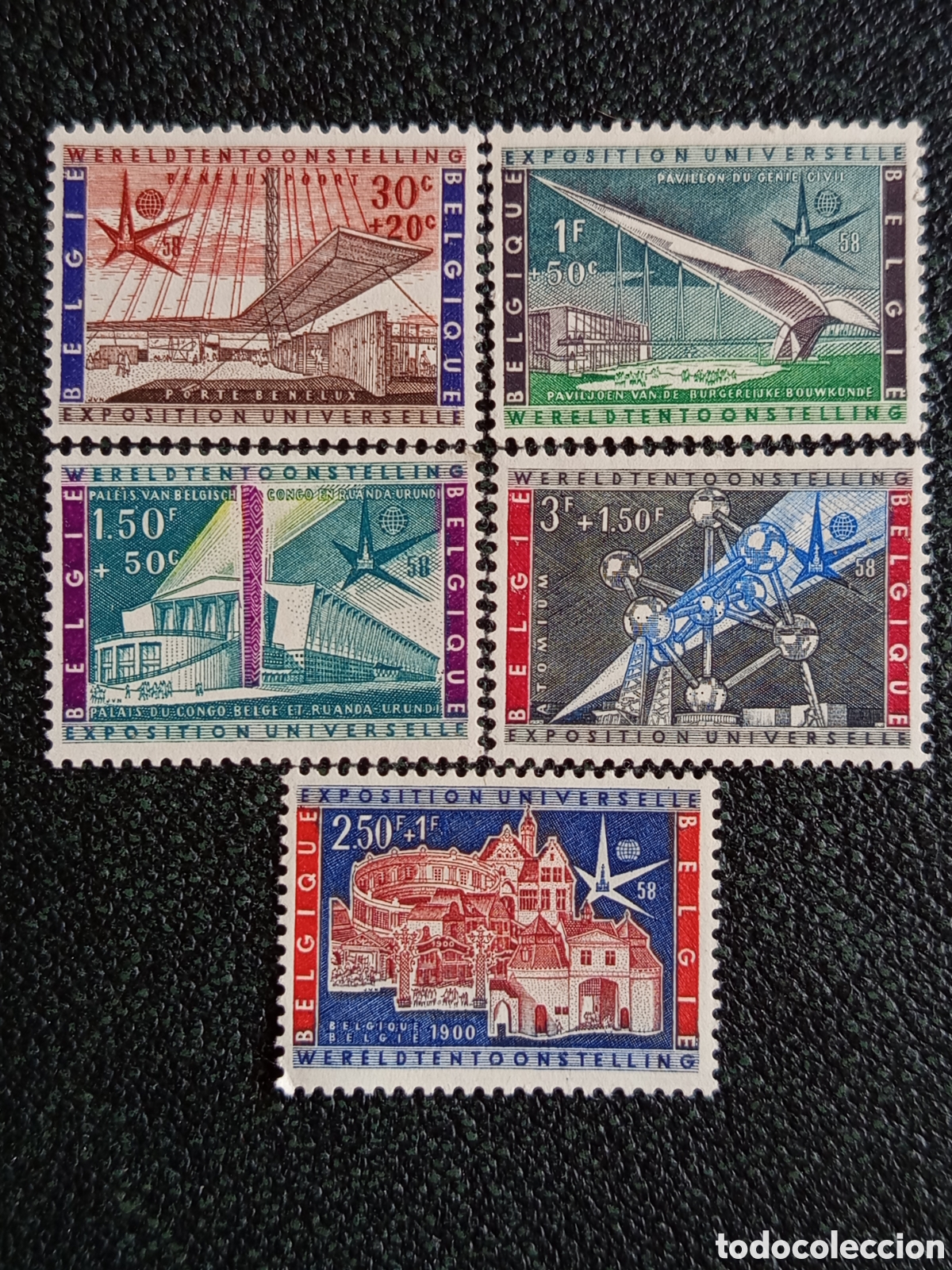 Sellos: Serie B&eacute;lgica 1958 Exposici&oacute;n Bruselas Expo 58 OBP 1074-1078 MH