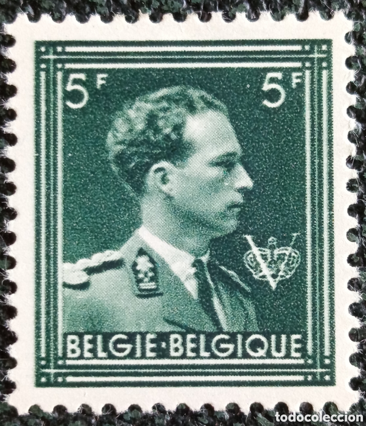 Sellos: Sello B&eacute;lgica 1936 Rey Leopoldo III Medall&oacute;n 5F Verde OBP 438 MH