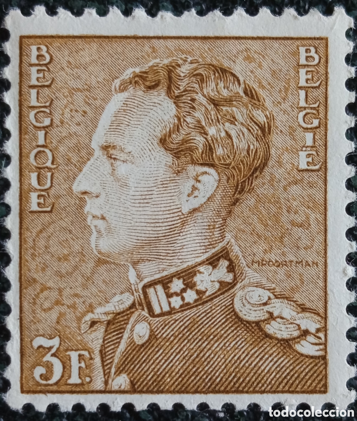 Sellos: Sello B&eacute;lgica 1936 Rey Leopoldo III Poortman 3F Casta&ntilde;o MNH OBP 442 MNH